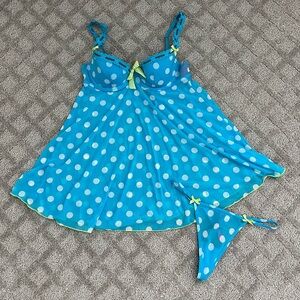 Victoria's Secret Blue Lingerie with White Dots